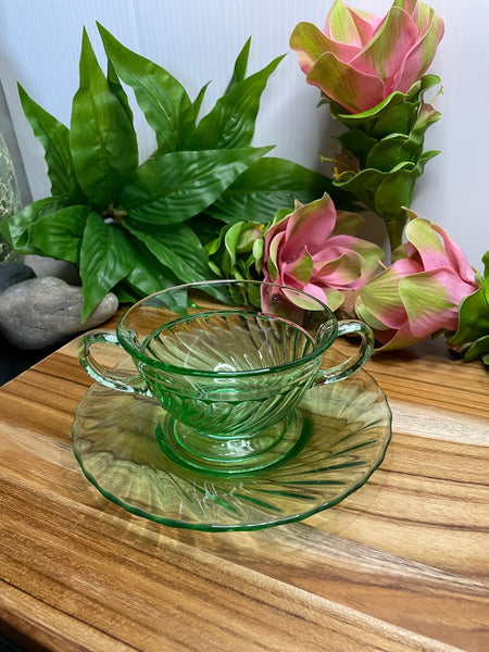 Vintage Uranium Glass, Tea Cup & Saucer