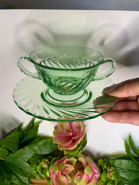 Vintage Uranium Glass, Tea Cup & Saucer