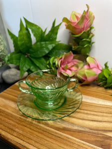 Vintage Uranium Glass, Tea Cup & Saucer