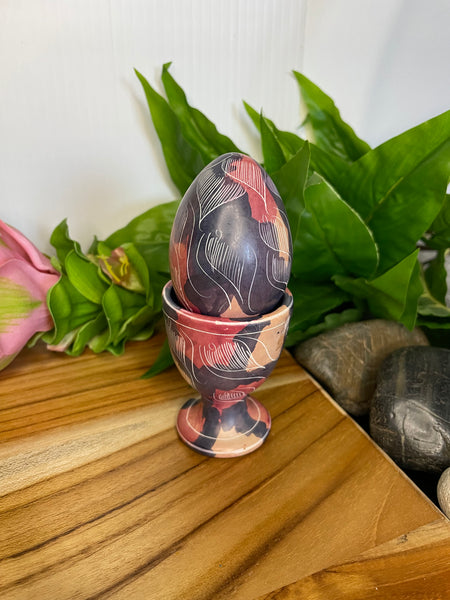 Hand Painted Ceramic Egg & Holder