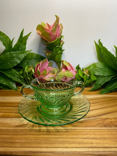 Vintage Uranium Glass, Tea Cup & Saucer