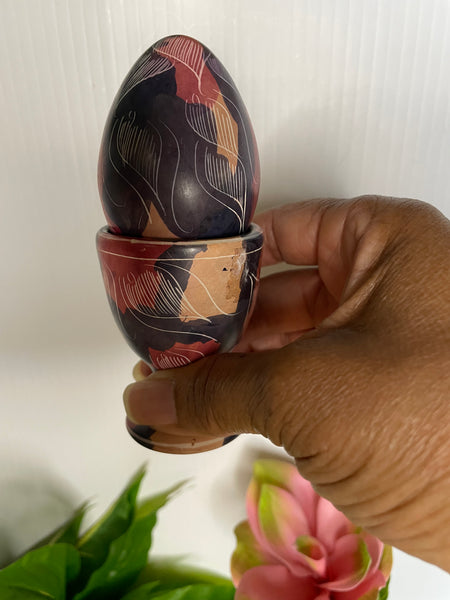 Hand Painted Ceramic Egg & Holder