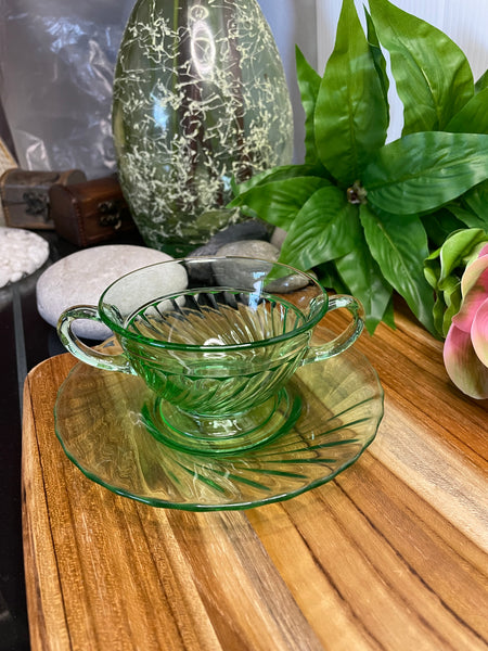 Vintage Uranium Glass, Tea Cup & Saucer