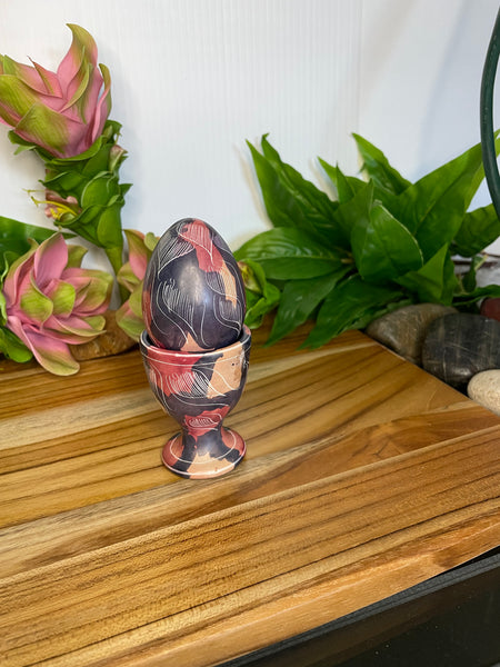 Hand Painted Ceramic Egg & Holder