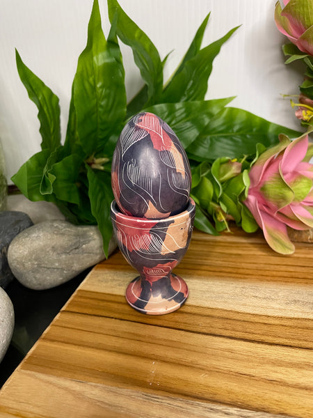 Hand Painted Ceramic Egg & Holder