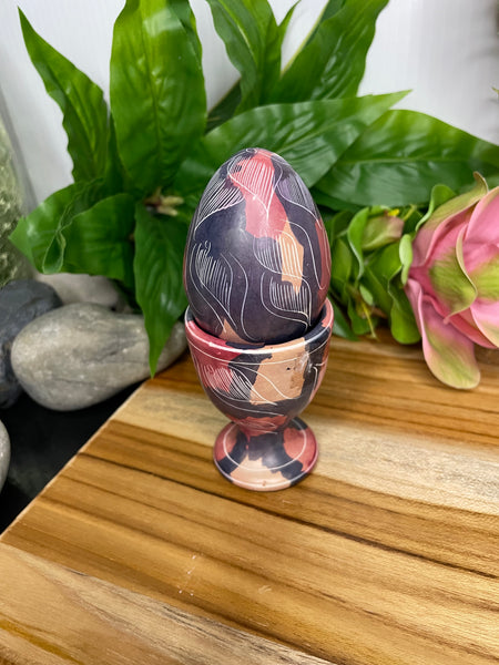 Hand Painted Ceramic Egg & Holder