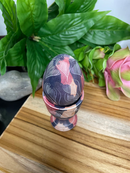 Hand Painted Ceramic Egg & Holder