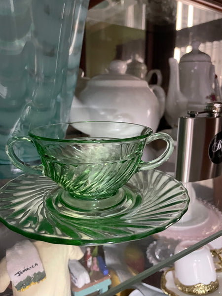 Vintage Uranium Glass, Tea Cup & Saucer