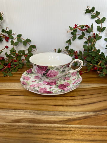 Light and Dark Pink Rose, Tea Cup & Saucer