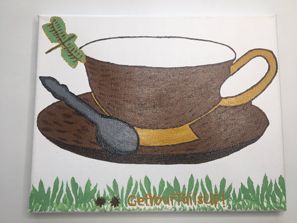 Brown Tea Cup and Saucer Painting on Canvas   8x10