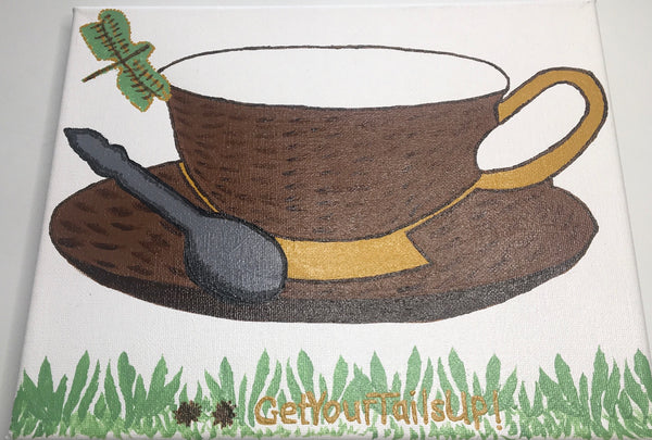 Brown Tea Cup and Saucer Painting on Canvas   8x10