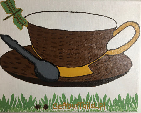 Brown Tea Cup and Saucer Painting on Canvas   8x10