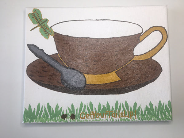 Brown Tea Cup and Saucer Painting on Canvas   8x10