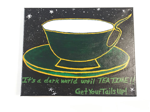 Green Tea Cup and Saucer Painting on Canvas   8x10