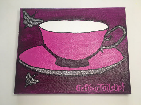 Pink Tea Cup and Saucer Painting on Canvas   8x10