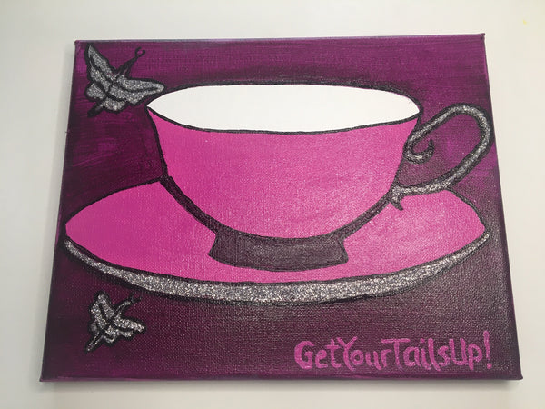 Pink Tea Cup and Saucer Painting on Canvas   8x10