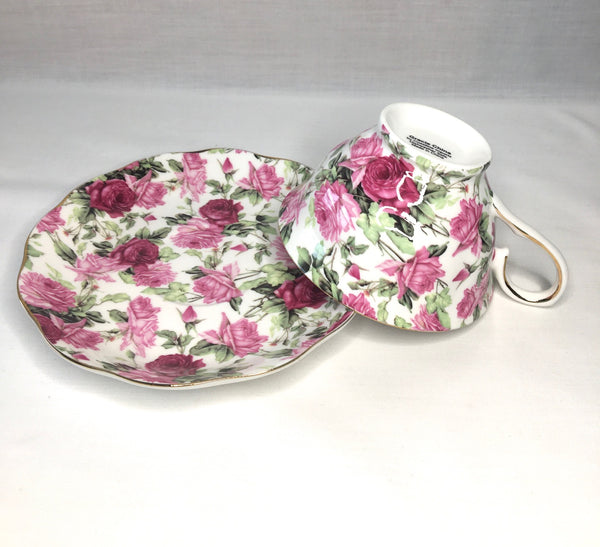 Light and Dark Pink Rose, Tea Cup & Saucer