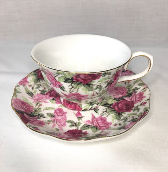 Light and Dark Pink Rose, Tea Cup & Saucer