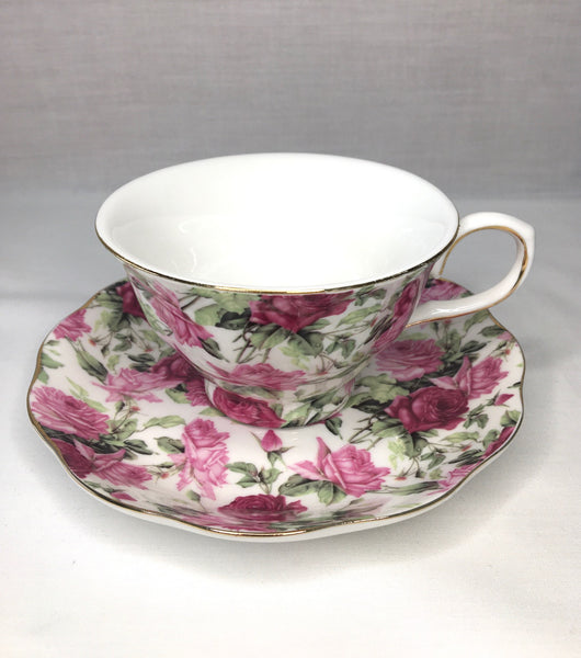 Light and Dark Pink Rose, Tea Cup & Saucer