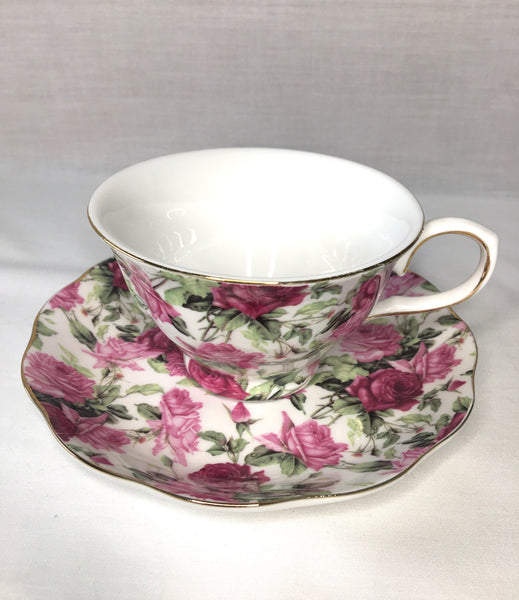 Light and Dark Pink Rose, Tea Cup & Saucer