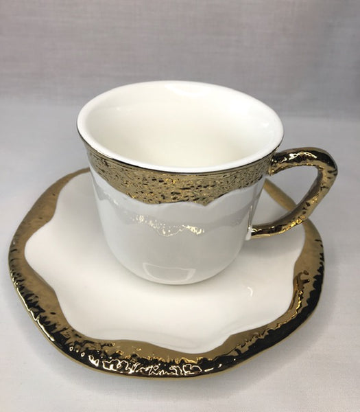 Off White & Gold, Tea Cup & Saucer