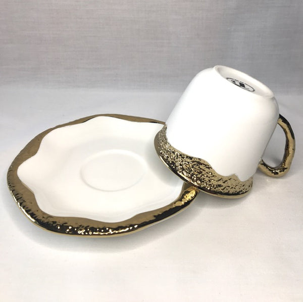 Off White & Gold, Tea Cup & Saucer