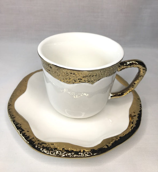 Off White & Gold, Tea Cup & Saucer