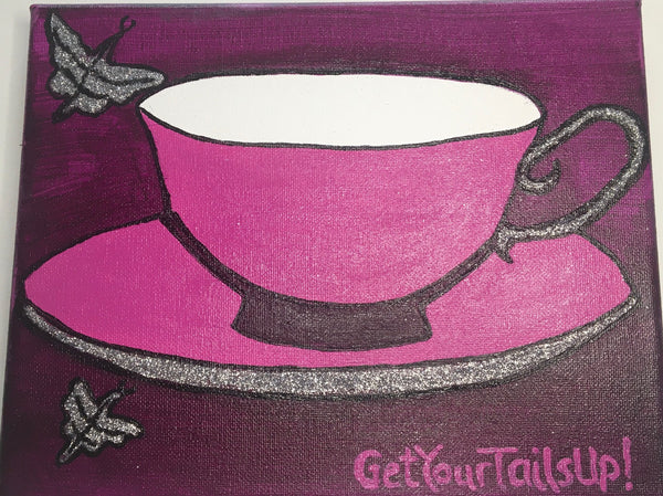 Pink Tea Cup and Saucer Painting on Canvas   8x10