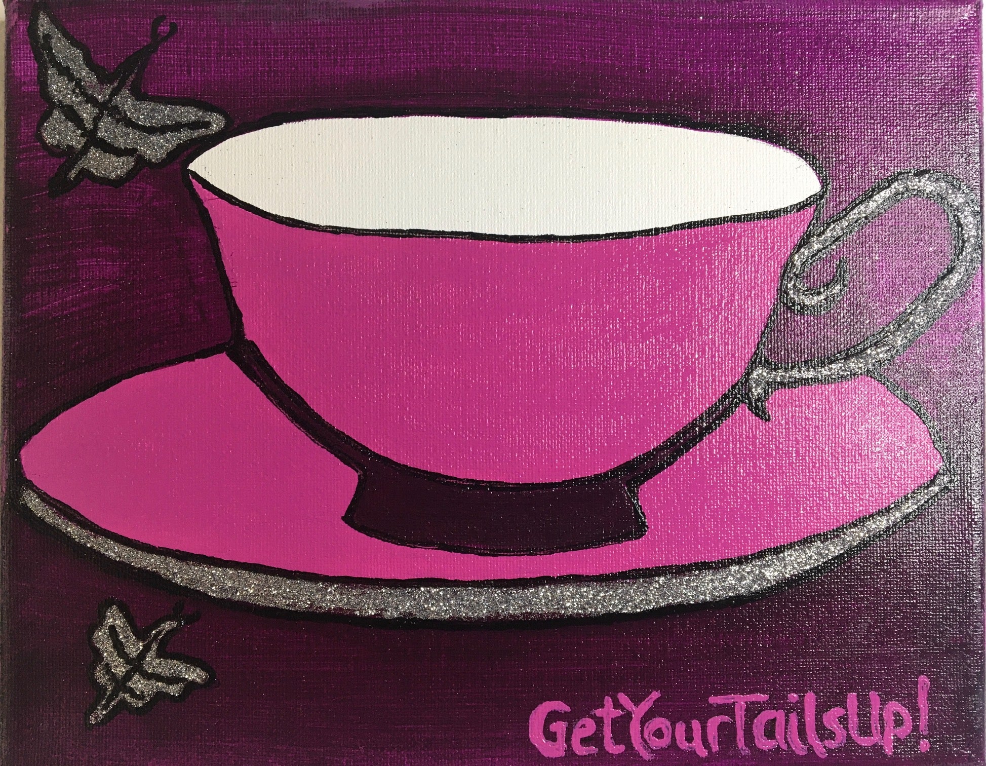 Pink Tea Cup and Saucer Painting on Canvas   8x10