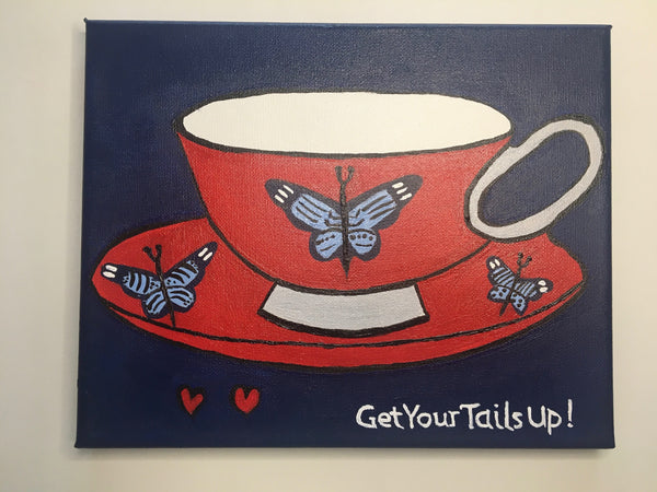 Red Tea Cup and Saucer Painting on Canvas   8x10