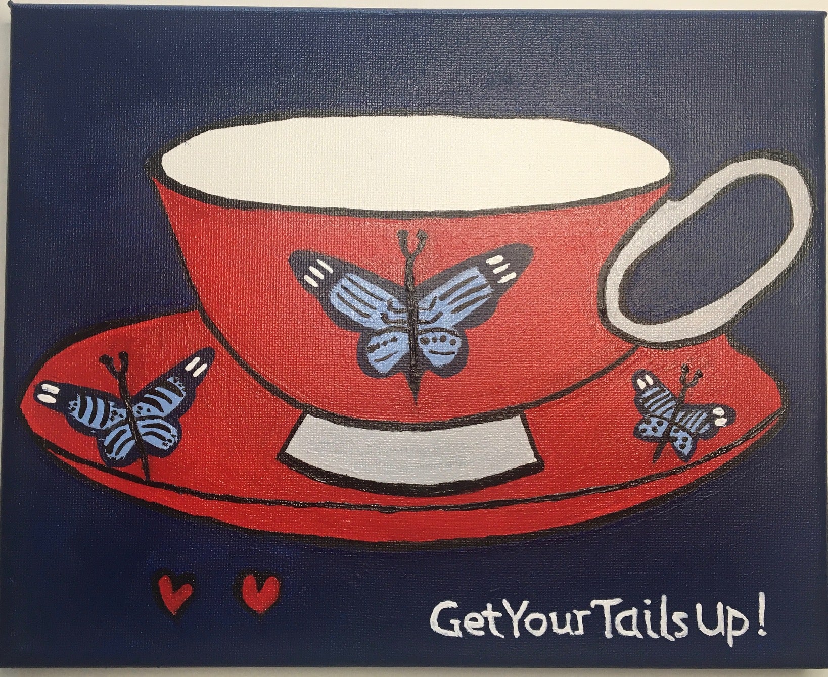 Red Tea Cup and Saucer Painting on Canvas   8x10