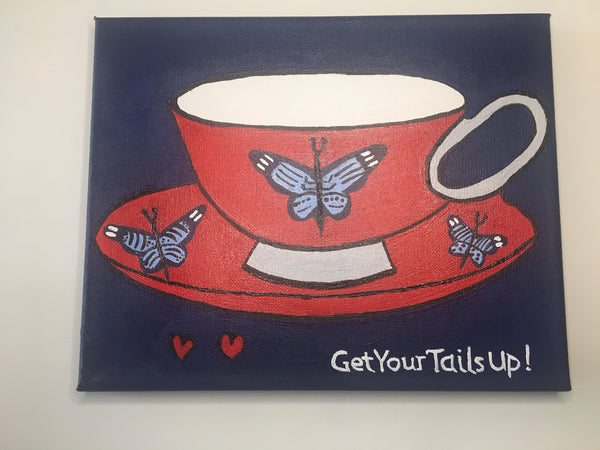 Red Tea Cup and Saucer Painting on Canvas   8x10