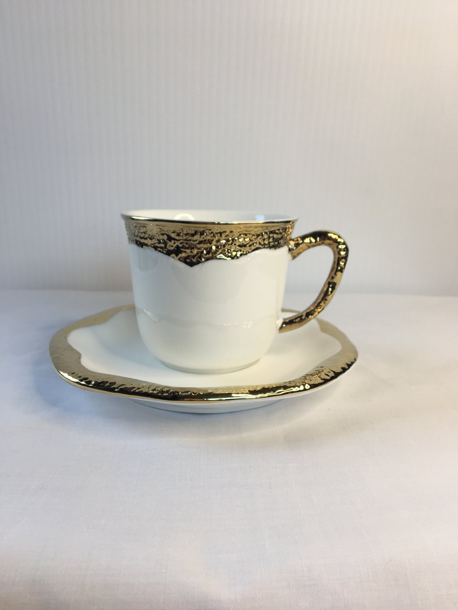 Off White & Gold, Tea Cup & Saucer