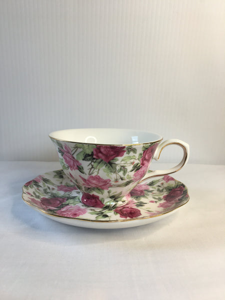 Light and Dark Pink Rose, Tea Cup & Saucer