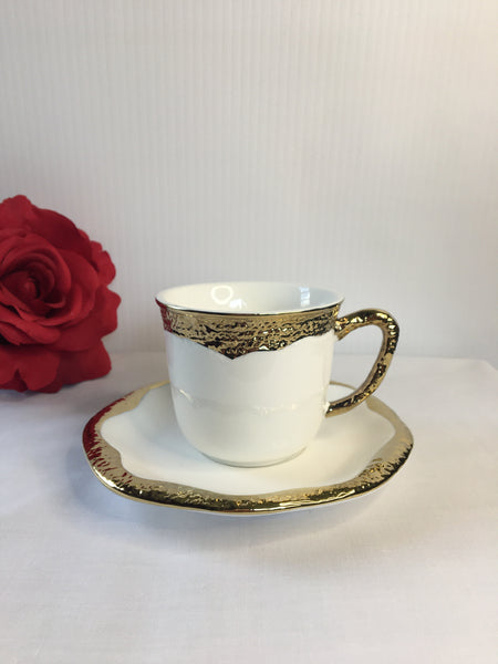 Off White & Gold, Tea Cup & Saucer