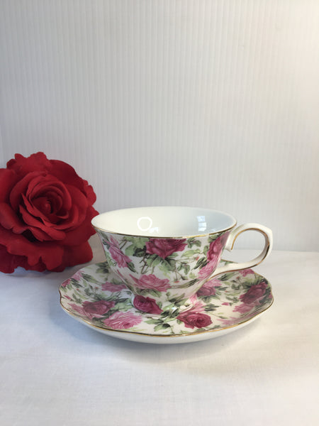 Light and Dark Pink Rose, Tea Cup & Saucer