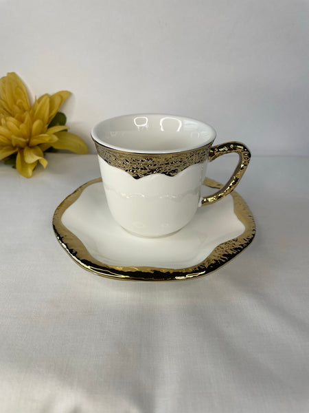 Off White & Gold, Tea Cup & Saucer