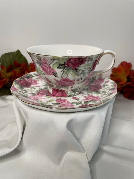 Light and Dark Pink Rose, Tea Cup & Saucer