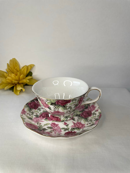 Light and Dark Pink Rose, Tea Cup & Saucer