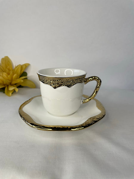 Off White & Gold, Tea Cup & Saucer